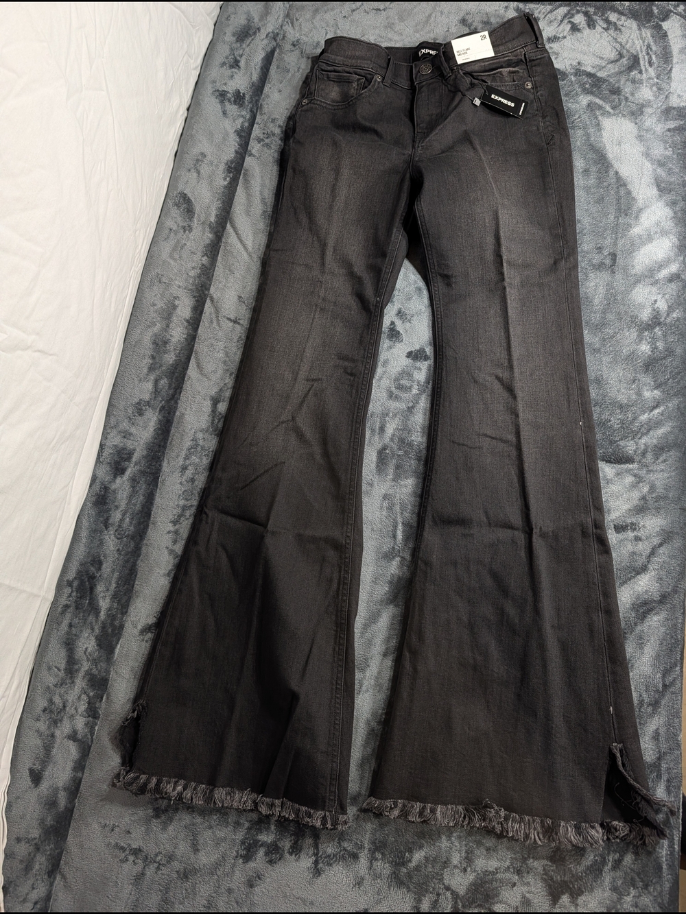 Express Bell Flare Mid Rise Dark Charcoal Jeans